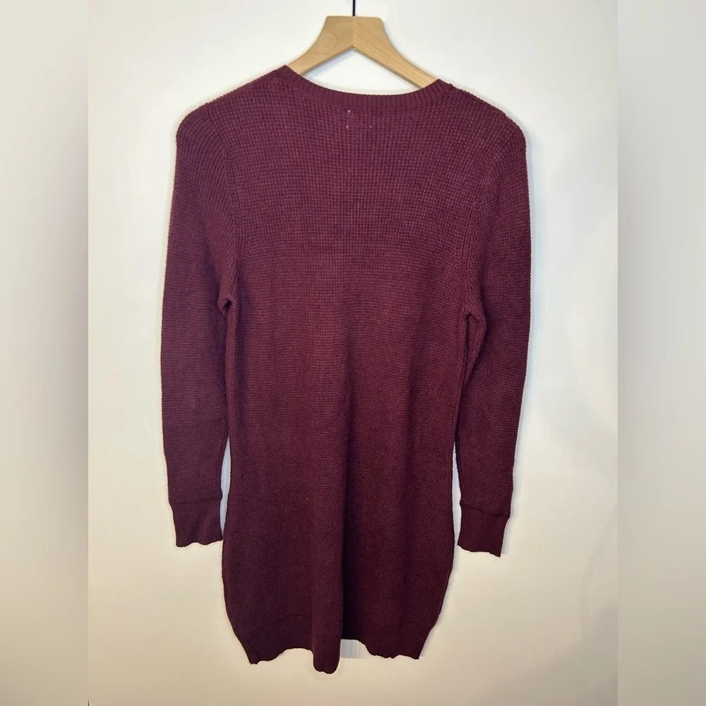 A New Day Waffle Textured Burgundy Sweater Dress with Coordinating Scarf, Size M